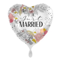 Folienballon Herz Motiv Just Married Abstract Flowers 17"