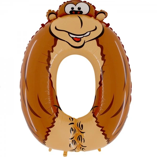 Zahlenballon Animaloons 0 Gorilla Folienballon, Geburtstagsballon, Ca. 100cm