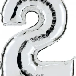 Zahlenballon 40" Folienzahl "2" Silber