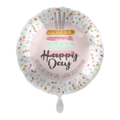 Folienballon Rund Motiv Happy Day Cake 18"
